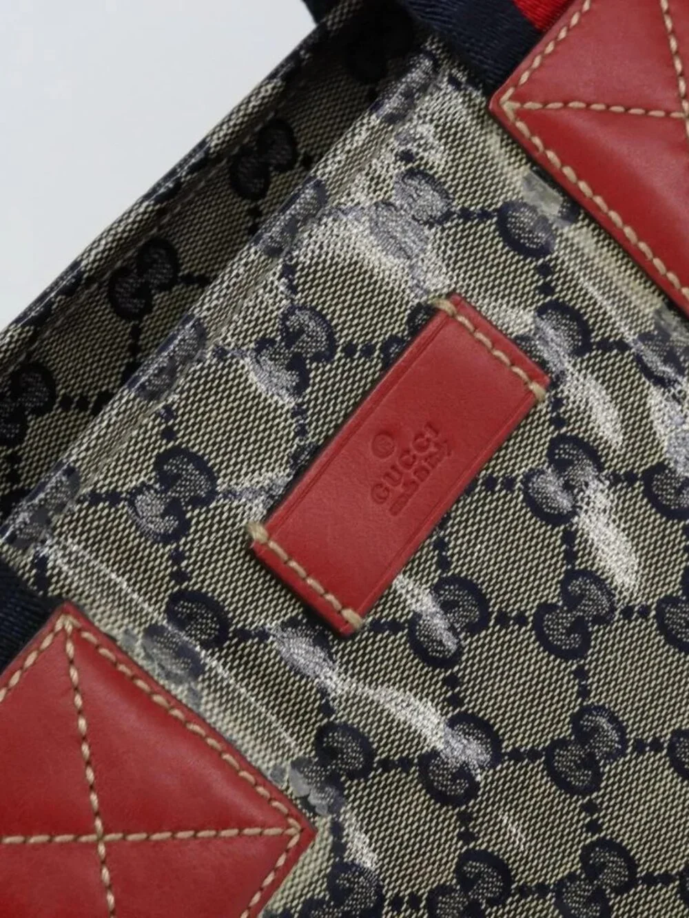 GUCCI GG Crystal Sherry Line Tote Bag Coated Canvas Navy Gold 131231 Auth 164487